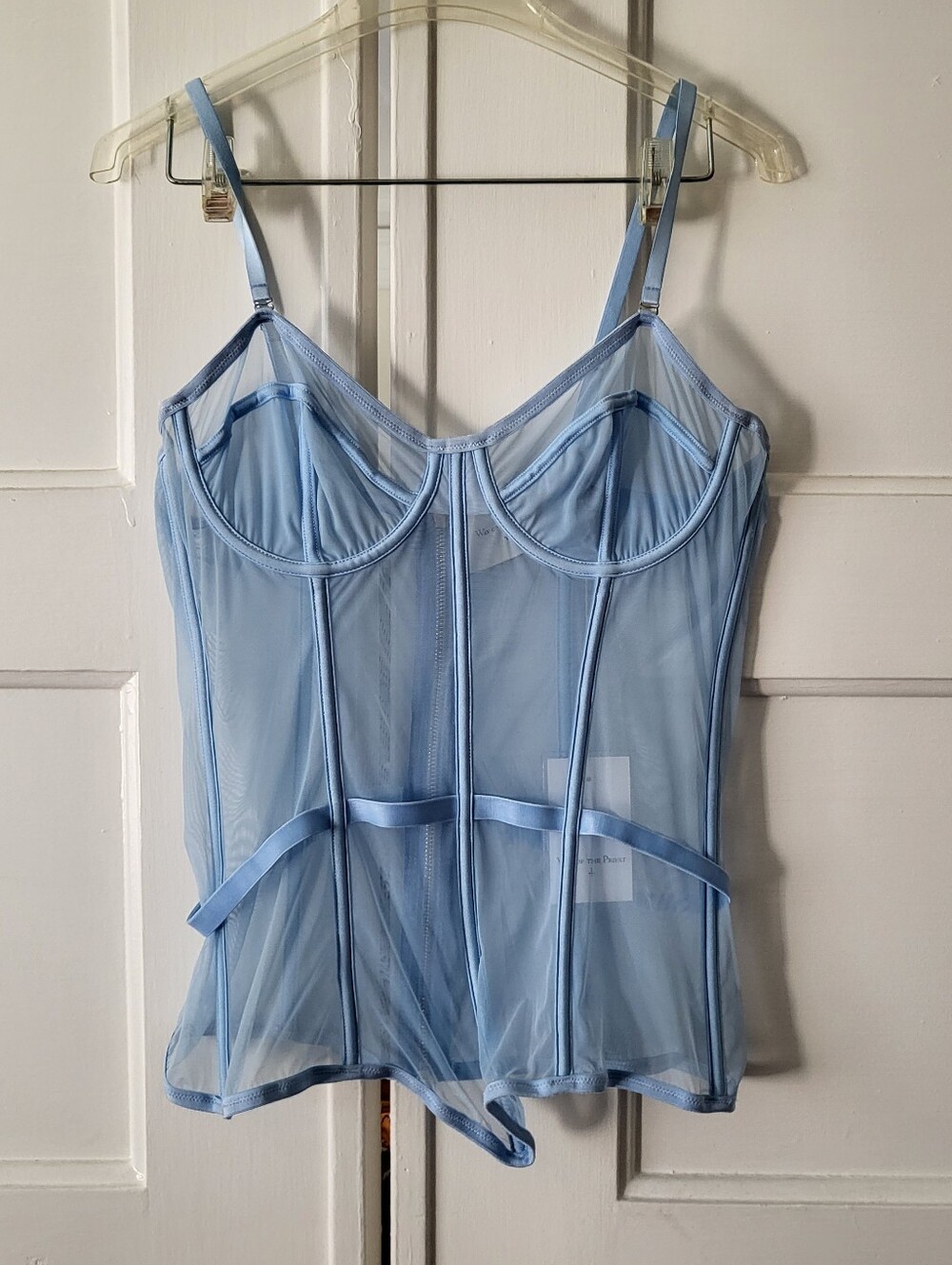 NWT Way Of The Priest Baby Blue Sheer Boned Mesh Corset Top Zipper Size Large